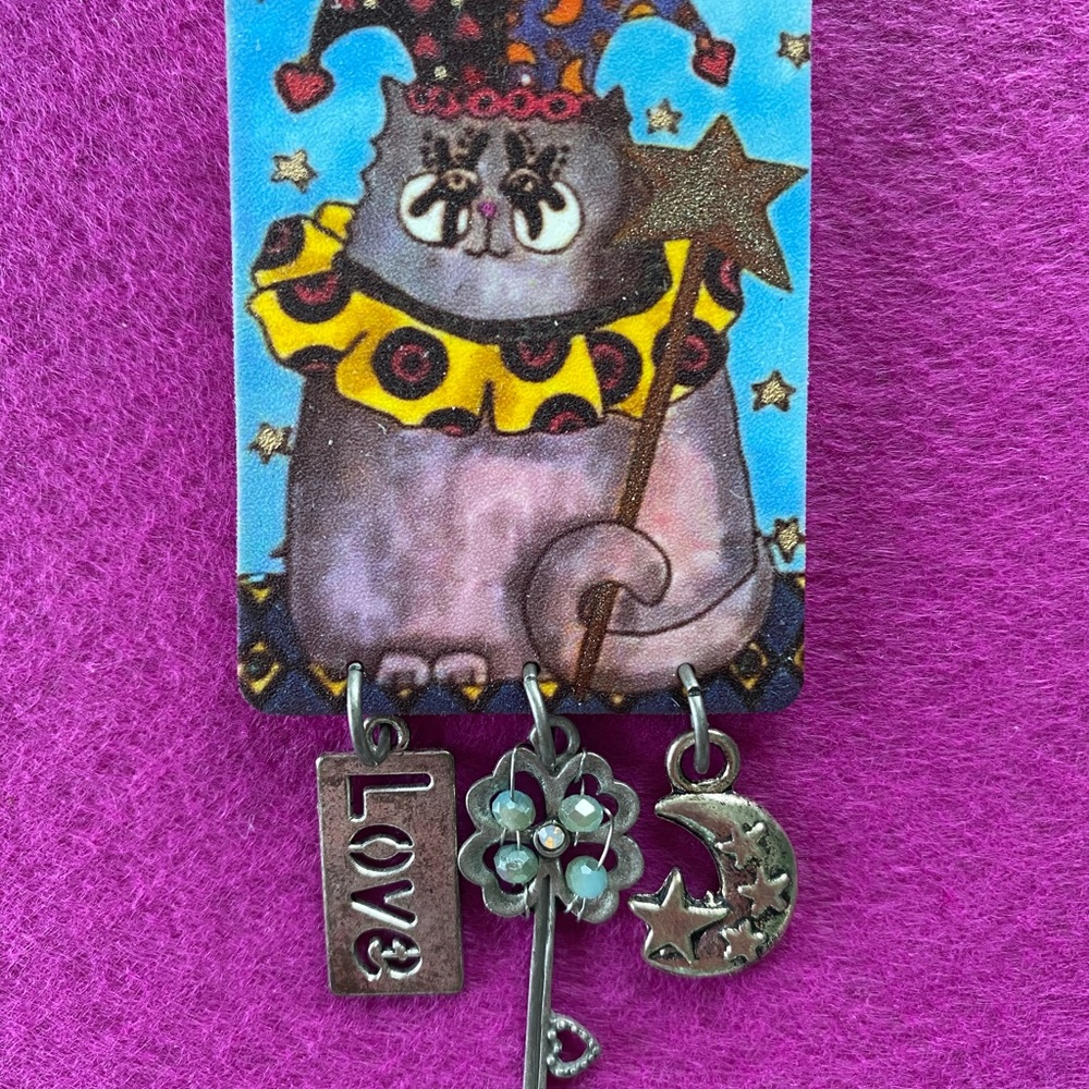 Handcrafted Whimsical Jester Cat Pin